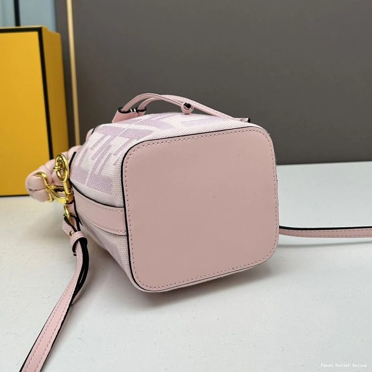 Cheap Bag Mon Handle Mini Fendi Woven FF Pink Motif Canvas with Bucket In Tresor 0716